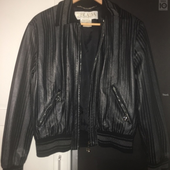 Escada true leather dark navy blue jacket with wool details (Made in Germany) - Picture 6 of 7